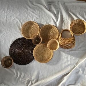 Natural Woven Accents Set with Textured Patterns, Vintage Wall Basket, Boho Wall